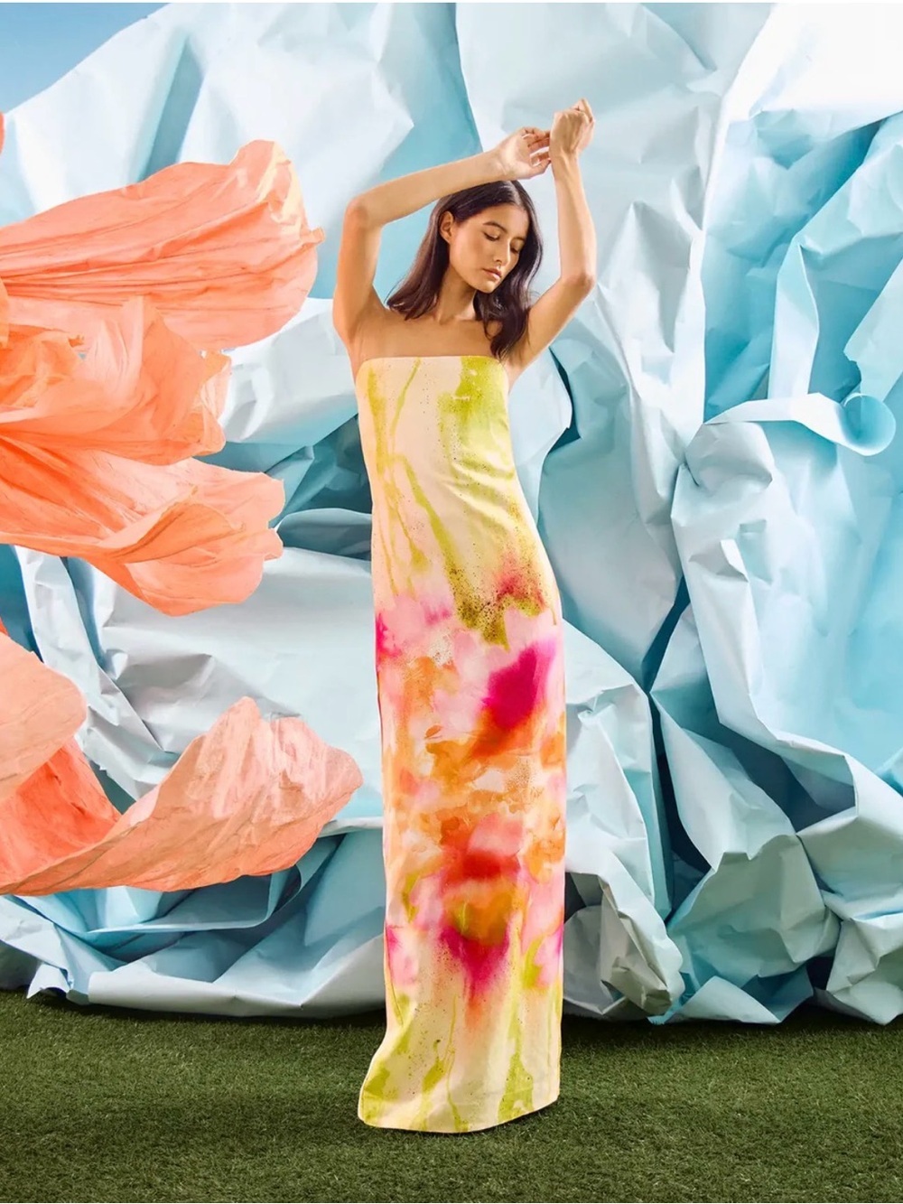Hunter Bell LAINEY Tie-Dye Strapless Column Maxi Dress size 6.